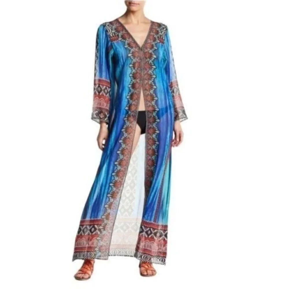 Venus Rhinestone Embellished Beach Maxi Coverup Duster